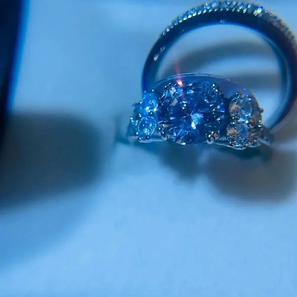 STERLING SILVER 3PIECE BRIDAL SET 6CTW 4CT CENTER 3 STONE RING STUNNER size 8 - Picture 12 of 16